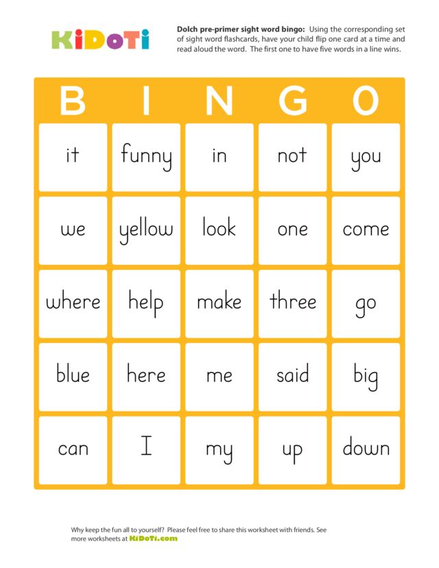 Dolch Words Bingo Beginner 3