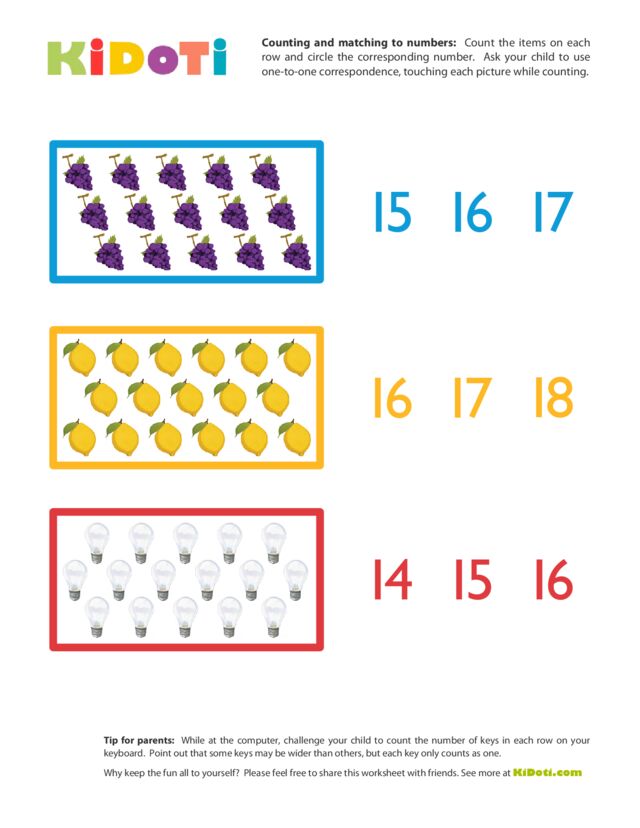 Counting and Matching to Numbers (14-18)